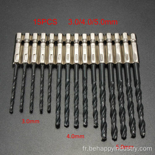 15pcs HSS Twist Forets pour métal